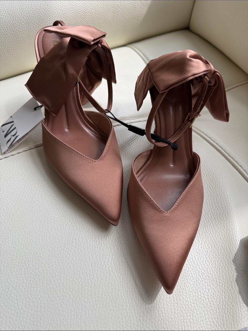 Zara Satin Effect Bow Heels